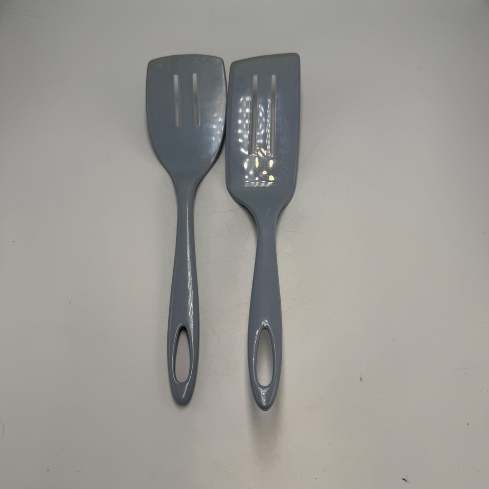 Vintage Ensar Corp Gray Plastic Slotted Spatulas Set of 2 Made in USA Kitchen